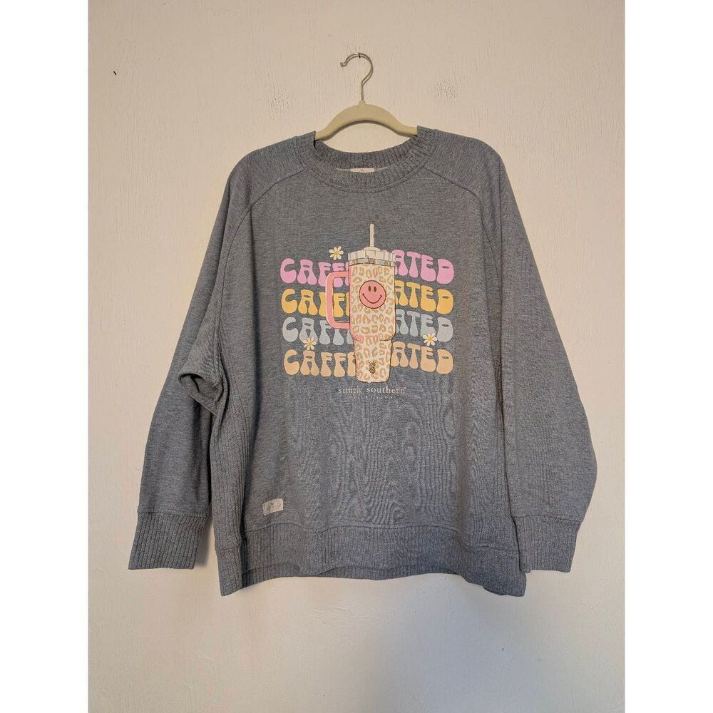 Simply Southern Collection Womens Crew Neck Caffeinated Sweatshirt Gray XXL
